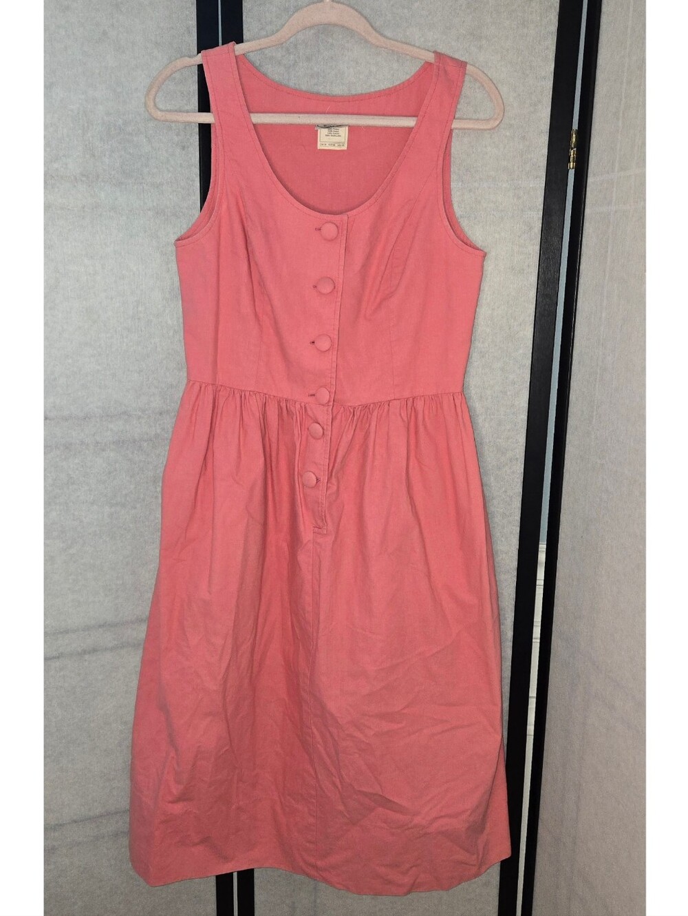 Vintage Laura Ashley Pink Cotton Midi Jumper Dress Button Front Medium Cottage